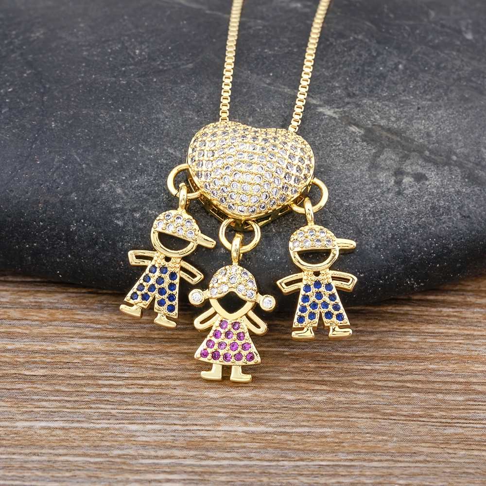 Women's Classic Family Heart Shape Charm Pendant Necklace